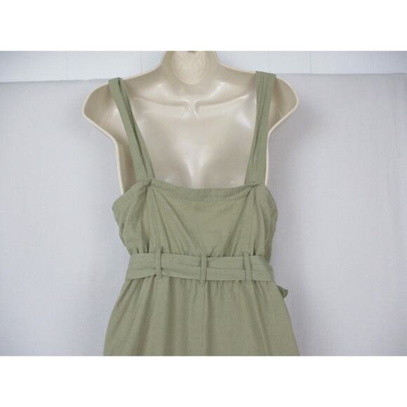 Japna Jumpsuit Women Medium Tan Linen Blend Wide Leg Crop Strappy Pockets Retro - Picture 4 of 12